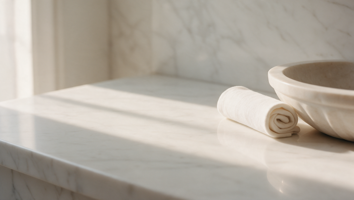 Salle de bain en marbre blanc — VELVI PARIS